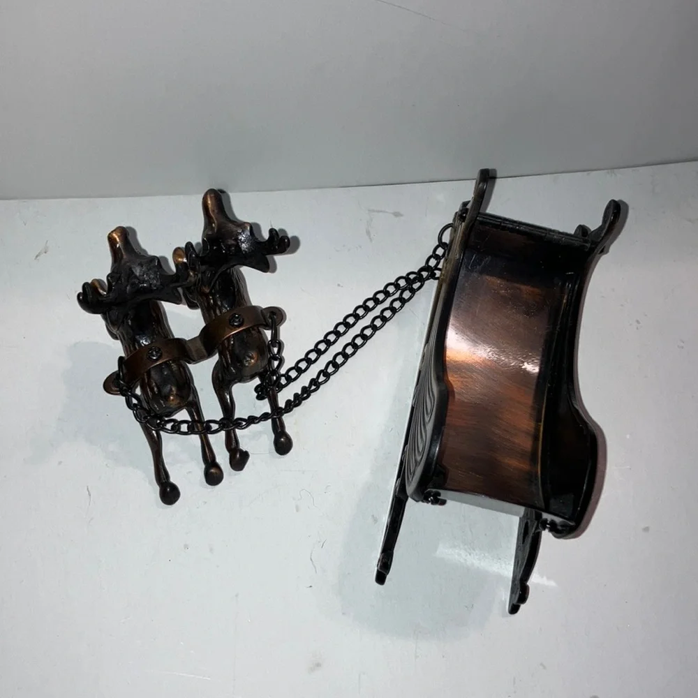 Vintage Copper Reindeer‎ Sleigh Decor